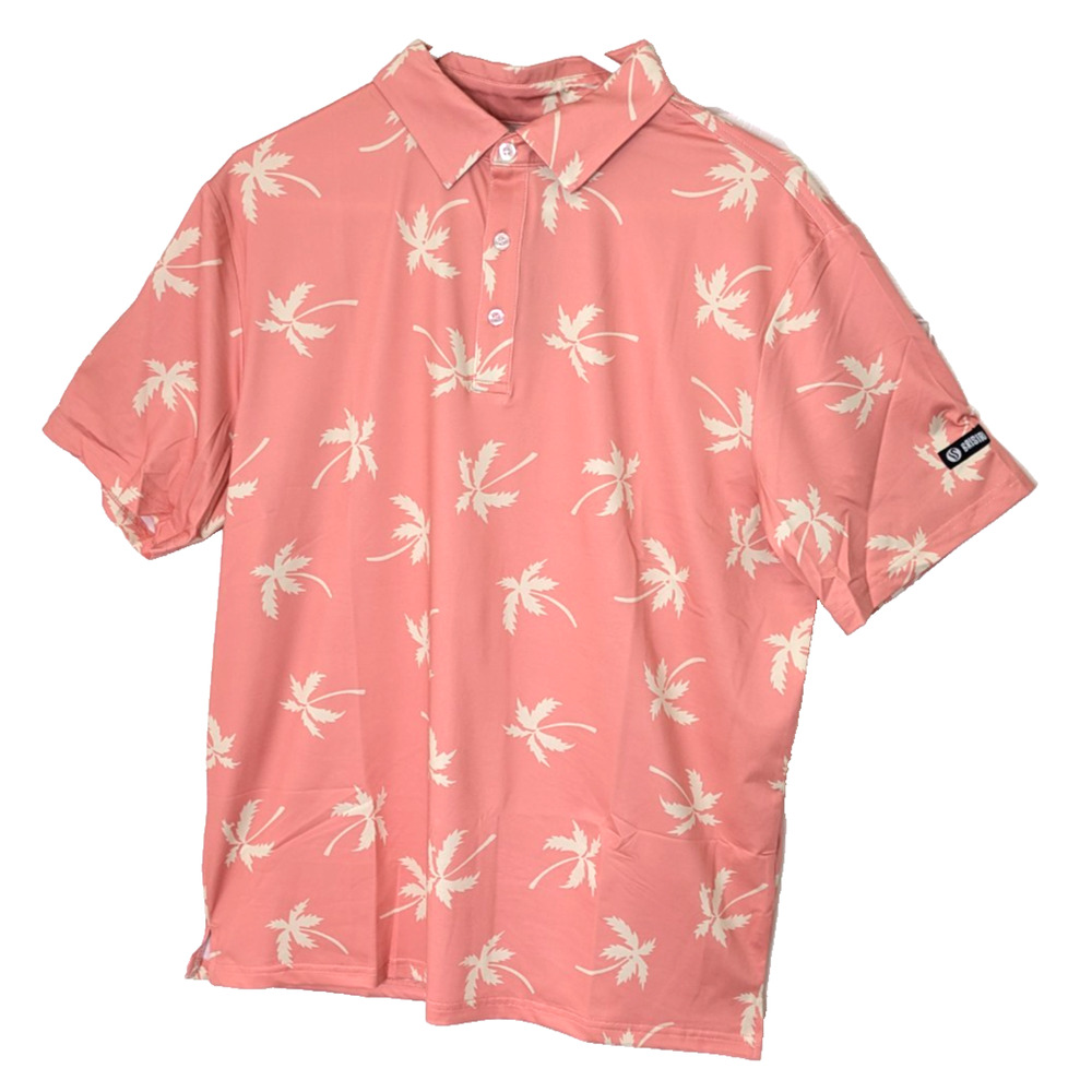 Brisara Mens Golf Shirt Moisture Wicking Medium Pink Palm Tree Polo Shirt